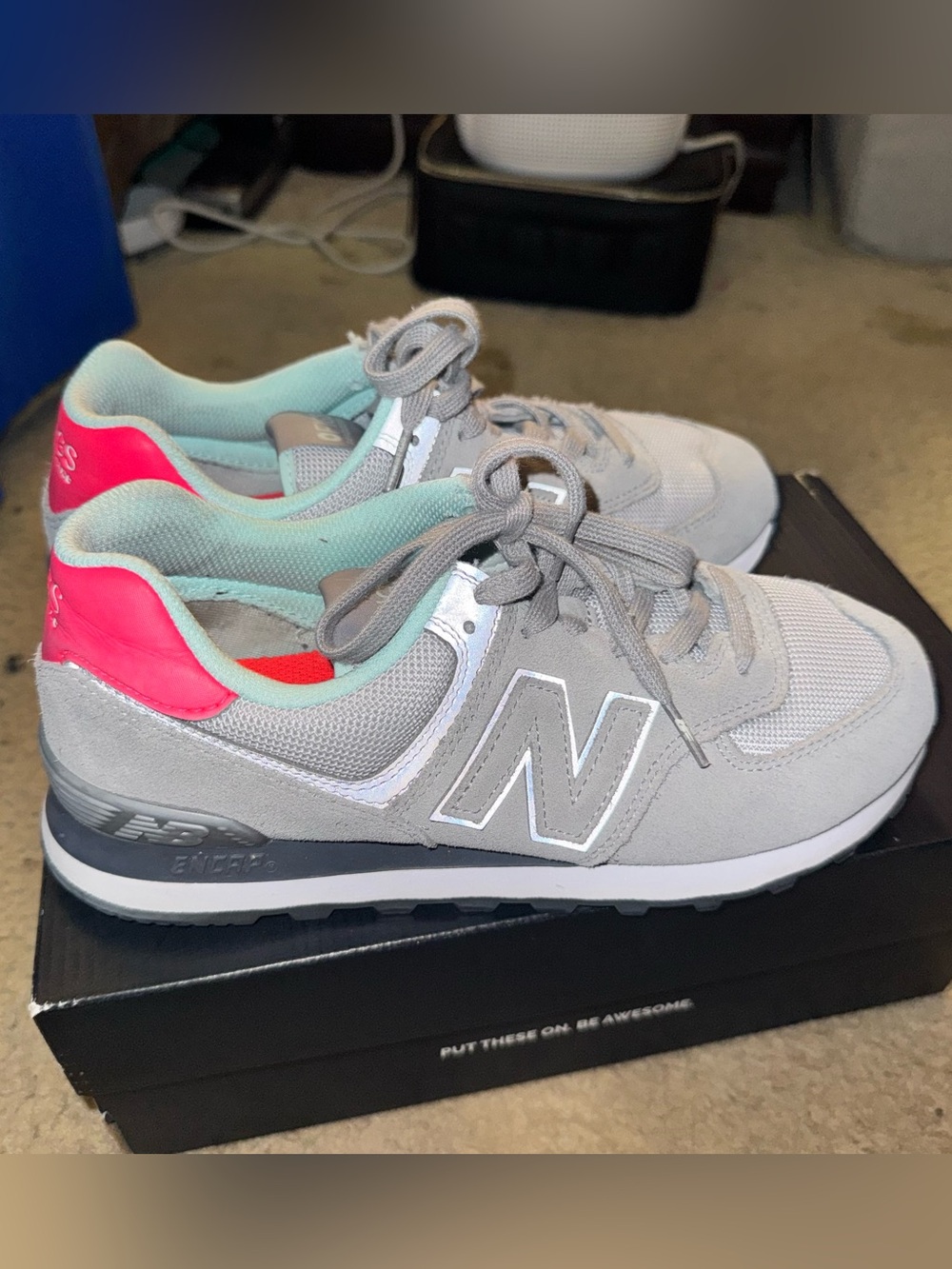FIGS x New Balance 574 Sneakers Gray/Pink Size 9.5